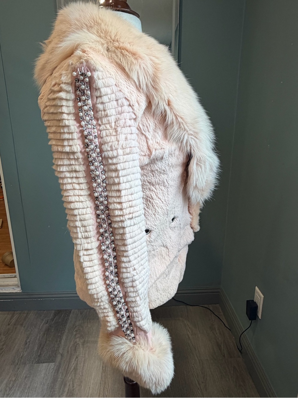 Pink Fox Fur Collar Rabbit Fur Jacket Y2K XS/S Repair Project - Picture 4 of 8